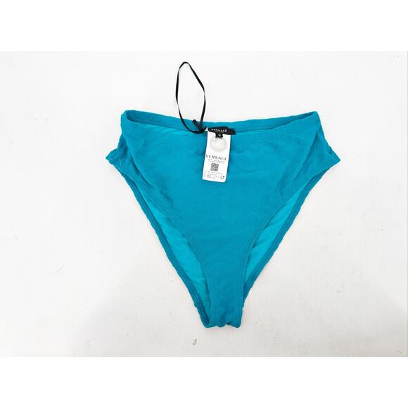 Versace Turquoise Blue Monogram High Waisted Bikini Swimsuit Bottoms Size 3 New - Picture 3 of 7